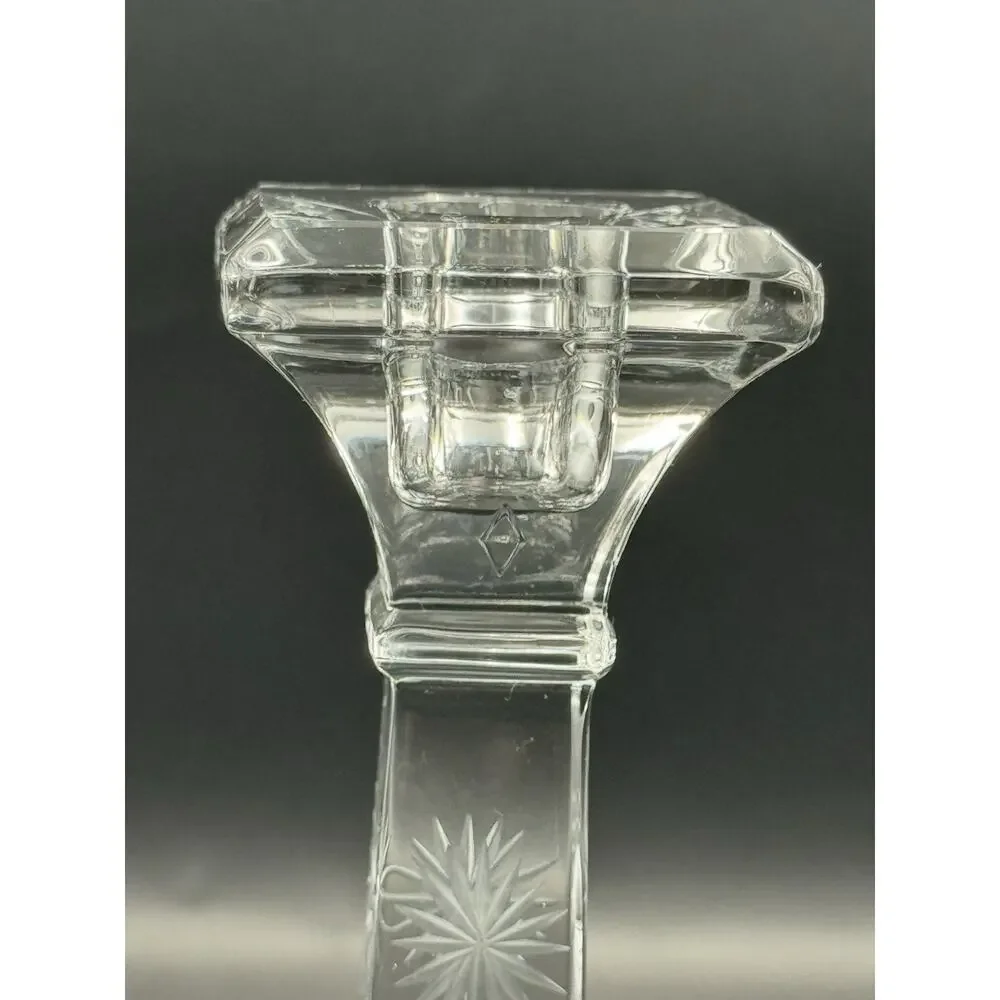 Heisey Aristocrat Hughes Cornflower Cut Glass Candlesticks Set of 2 Marked